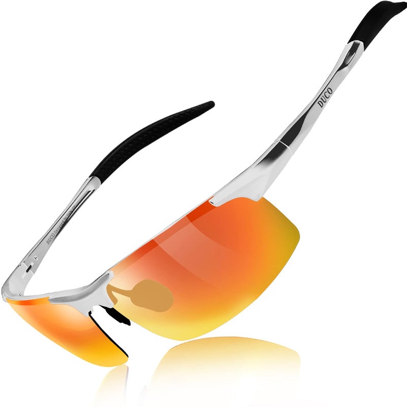 DUCO Mens Sports Polarized Sunglasses UV Protection Sunglasses for Men 8177s(Silver Frame Revo Gold Lens) - Image 1